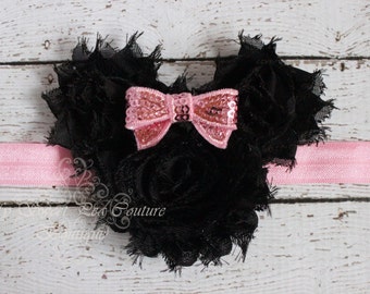 Pink Minnie Rosette Headband- Halloween Headband- Baby Girl Headband- Baby Headband- Infant Headband- Birthday Headband- 1st Birthday