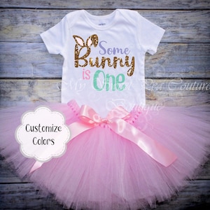 Bunny 1st Birthday Shirt Baby Bodysuit: Easter Theme Floral Design, Vinyl Heat Pressed (Cotton, Custom Name Available)