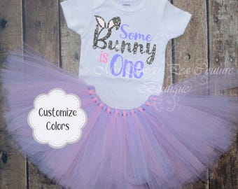Bunny First Birthday Outfit - Tutu Dress with Matching Shirt
