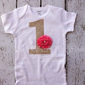 1st Birthday Bodysuit with Flower- Personalized 1st Birthday Outfit- First Birthday Bodysuit- Gold One- Cake Smash Outfit- 1st Birthday- #1