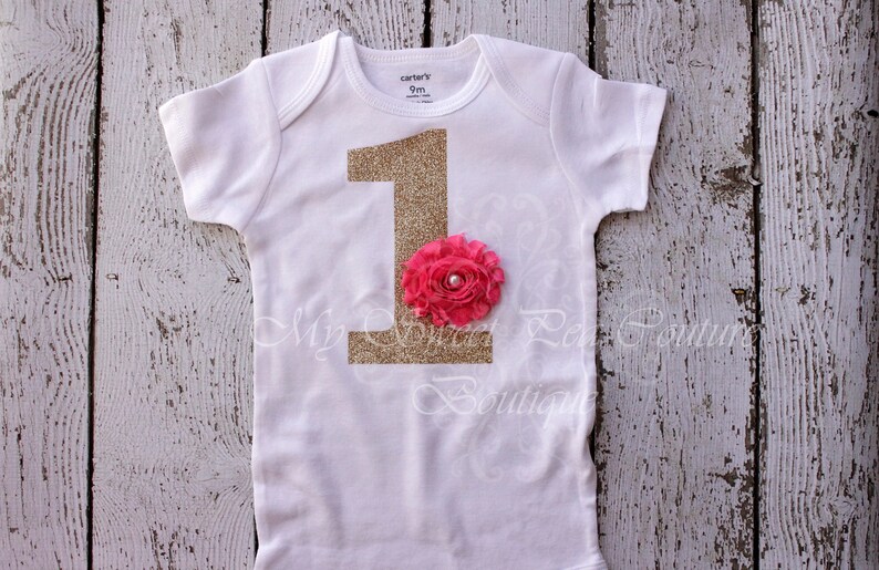 Gold One #1 1st Birthday Bodysuit with Flower Personalized 1st Birthday Outfit First Birthday Bodysuit 1st Birthday Cake Smash Outfit