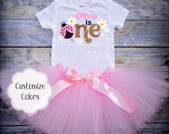 June Bug Cake Smash Outfit: Ladybug Themed Birthday Tutu Set, Elastic Waist (Toddler Sizes, Heat Pressed Vinyl Shirt)