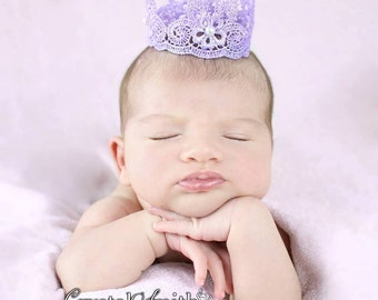 Lavender Lace Crown: Newborn Photo Prop, Newborn Crown, Lavender Crown, Baby Crown, Lace Crown, Infant Crown, Photography Prop