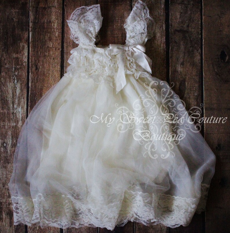 Butterfly Ivory Lace Dress Customize Flower Girl Dress Baby Etsy