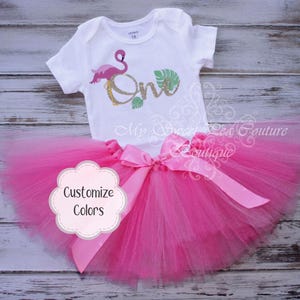 Flamingo First Birthday Tutu Outfit: Cake Smash, Luau, Fiesta Themed Girls Party Dress