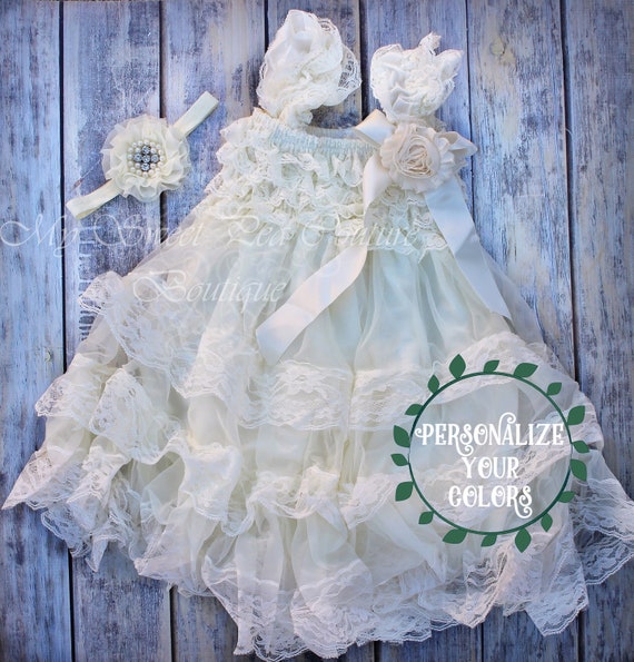 Customizable Ivory Lace Chiffon Country Dress for First Birthday, Flower Girl, or Wedding Customizable Ivory Lace Chiffon Country Dress for First Birthday, Flower Girl, or Wedding