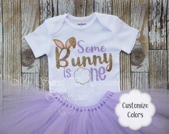 Bunny Shirt First Birthday Outfit: Some Bunny is One, Cute Birthday Bodysuit | Vinyl Print, Custom Name Option | Baby Sizes