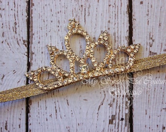 Gold Diamond Rhinestone Tiara- Tiara- Mini Tiara- Mini Crown- Crown- Baby Crown- Crown Headband- Newborn Crown-Photo Prop