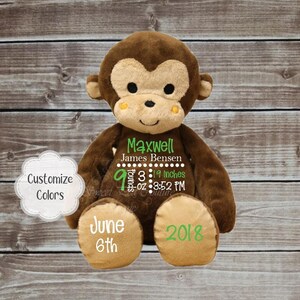 Personalized Baby Monkey Keepsake: Birth Stats Stuffed Animal for Baptism & Newborn Announcements