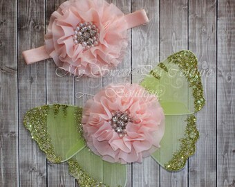 Peach & Lime Butterfly Wing Set Baby Butterfly Wings Peach Butterfly Newborn Butterfly Wings Newborn Wings Newborn Photo Prop