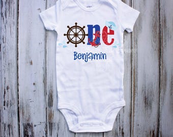 Nautical First Birthday Outfit - Baby Bodysuit with Anchor and Tutu Option