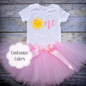 Sunshine-Themed First Birthday Outfit, Custom Cake Smash Tutu Set | Vinyl Heat Pressed | Elastic Waist Tutu, Cotton Bodysuit Baby