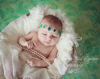 Emerald Rhinestone Luxe Couture Headband St. Patrick's Day Green Headband Emerald Headband Newborn Baby Headband Photo Prop Baby Gift