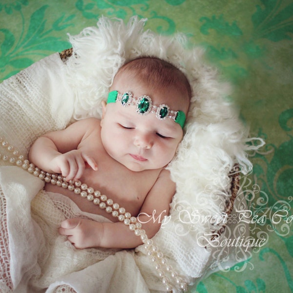 Smaragd Strass Luxe Couture Stirnband St. Patrick's Day Grünes Stirnband Smaragd Stirnband Neugeborenes Baby Stirnband Foto Requisite Baby Geschenk