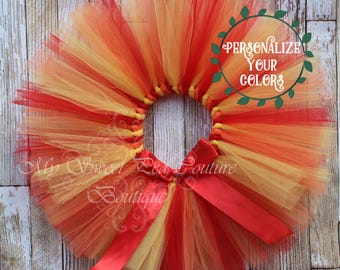 Completo da compleanno "Principessa del Tramonto" con tutù: design a fiamme del Re Leone, doppio strato di tulle / fiocco di raso, colori personalizzati / taglie per neonate e bambine.