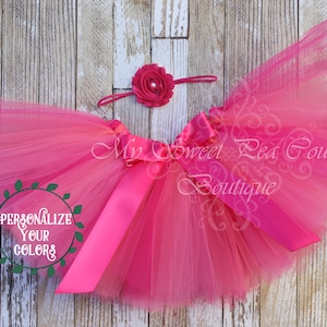 Flamingo Tutu & Headband Set Fuchsia Shocking Pink Coral Princess Tutu Cake Smash Baby Tutu Halloween Costume 1st Birthday First Birthday