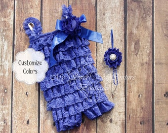 Conjunto de mono y diadema de encaje azul real para el primer cumpleaños del bebé, 4 de julio, accesorio para fotos