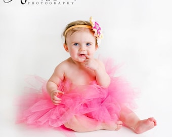 Baby Birthday Tutu Dress: Double Layered Tulle - Elastic Waistband