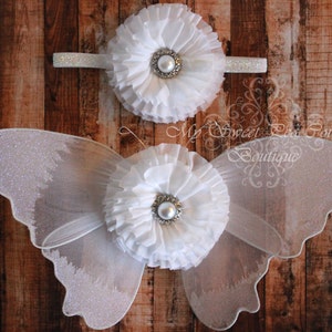 Delicate White Butterfly Wings for Newborn Photography, Baby Fairy Costume, Infant Photo Prop Set