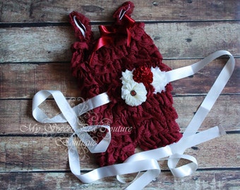 Burgundy Lace Petti Romper & Sash Set- Ruffle Romper Baby Petti Romper Photo props 1st Birthday Outfit Burgundy Wine Christmas Birthday