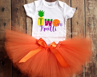 Tenue à thème fruité, T-shirt personnalisé avec nom en vinyle | Tutu à taille élastique | Vêtements de fête d'été