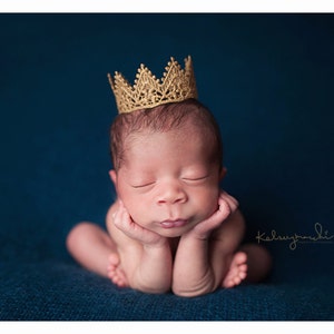 Elegant Venetian Gold Lace Crown for Newborn Photography, Baby Girl Princess Photo Prop, Birthday Tiara