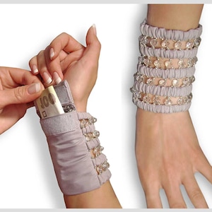 Wrist Wallet . Travel wristlet wallet . Wide Bracelet purse Secret . Bracelet for money . Secret bracelet . Light gray wide bracelet cuff image 1