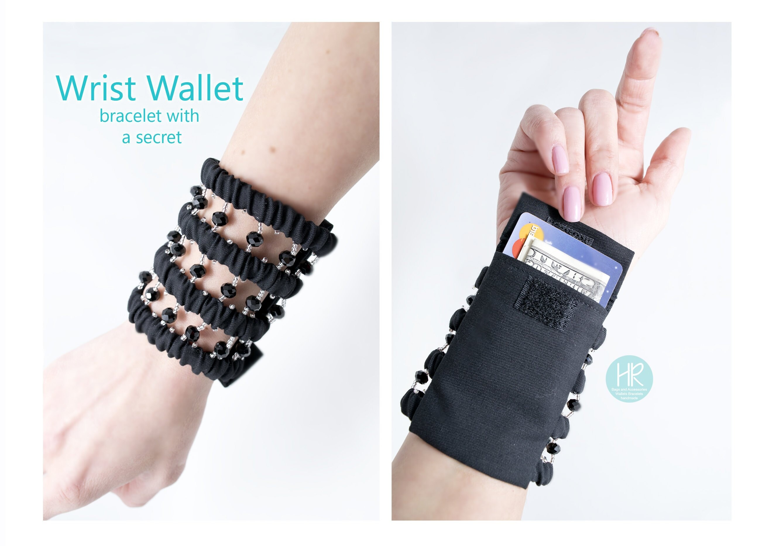 Travel Wrist Wallet Black . Wide Female Bracelet Purse With a Etsy UK