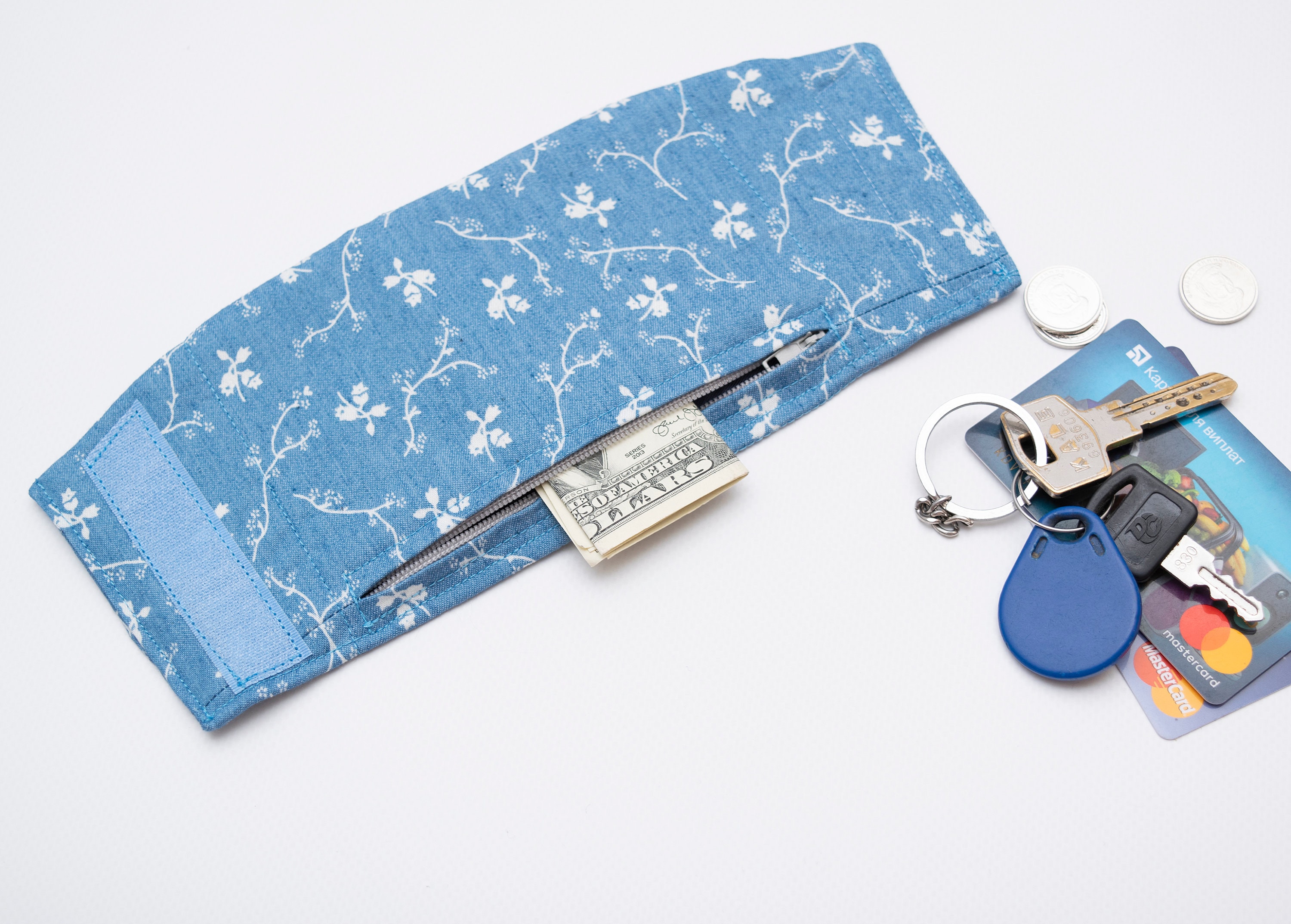 Hidden Wallet Travel Wrist Wallet Blue Wristlet Wallet Etsy Singapore