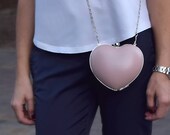 Small leather bag . Pink bag  . Leather Clutch heart . Clutch  purse  . Pink handbag.