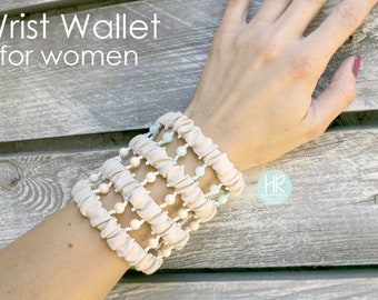 Women Wristlet Wallet Travel Wrist Wallet Beige and mint Wide bracelet for money Bracelet purse travel gift for her