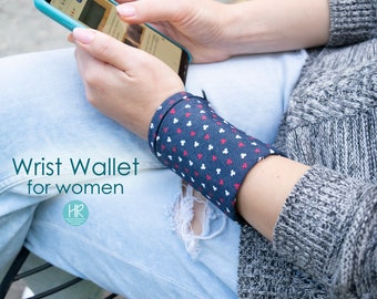 Wrist wallet dark blue travel wallet with a secret Wristlet bracelet for women Travel Hidden wallet