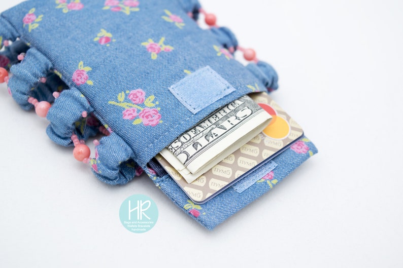 Hidden Wallet Blue Travel Wristlet Wallet Womens Wrist Wallet Cuff