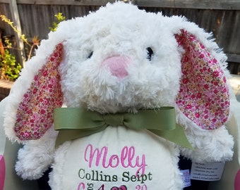 Personalized baby gifts, Bunny,Personalized Stuffed animal,embroidered,Baptism gift,Memorial,Birth announcement stuffed animal,keepsake