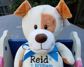 Personalized baby gift, Pauley Puppy, Stuffed animal keepsake, machine embroidery, Baptism gift, Memorial gift,  Personalized keepsake