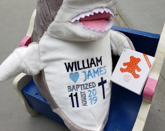 Personalized baby gift, Sebastion Shark, Birth announcement stuffed, embroidered, Baptism gift, Memorial gift,  Personalized keepsake