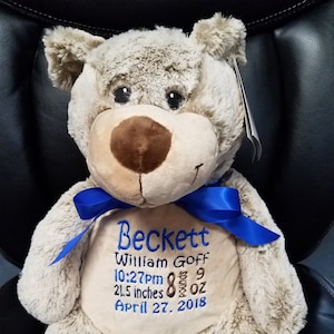 Personalized baby gift, Benjamin Bear, Stuffed animal keepsake with machine embroidery, Baptism gift, Memorial gift,  Personalized keepsake