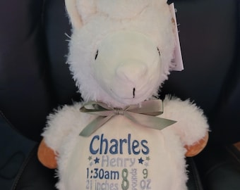 Personalized baby gift, Llama, Stuffed animal keepsake with machine embroidery, Baptism gift, Memorial gift,  Personalized keepsake