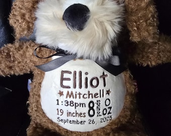 Personalized Baby Gift, "Baby Cubbies"  NEW dog, a Cockapoo, Birth announcement, stuffed animal keepsake with machine embroidery