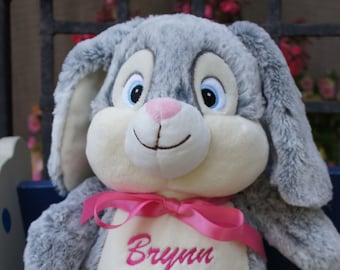 Personalized Baby Gift, "Baby Cubbies" Munchkin Pie the Rabbit, Birth announcement stuffed animal keepsake with machine embroidery
