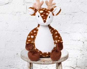 Personalized Stuffed Animal, "Baby Cubbies" New Deer, Birth announcement stuffed animal keepsake with machine embroidery