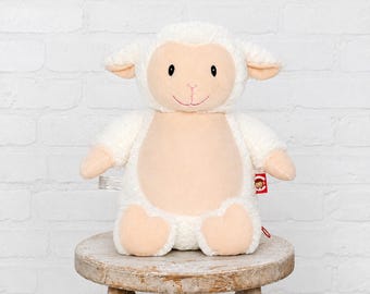 Personalized baby gift,Baby Lamb Personalized Stuffed animal,machine embroidered,Baptism gift, Memorial gift,keepsake,birth announcement