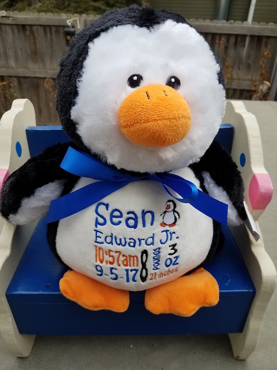 Personalized Baby Gift, Pendrick Penguin, Stuffed Animal Keepsake
