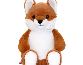 Personalized Baby Gift, "Baby Cubbies" Classic Fox, Birth announcement stuffed animal keepsake with machine embroidery