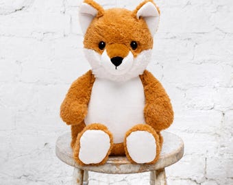 Personalized Baby Gift, "Baby Cubbies" Classic Fox, Birth announcement stuffed animal keepsake with machine embroidery