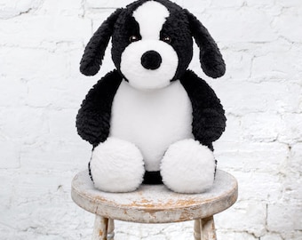 Personalized Baby Gift, "Baby Cubbies"  NEW dog, a Border Collie, Birth announcement, stuffed animal keepsake with machine embroidery