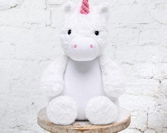 Personalized Baby Gift, Unicorn, Birth announcement stuffed animal, Personalized stuffed animal, keepsake, machine embroidered