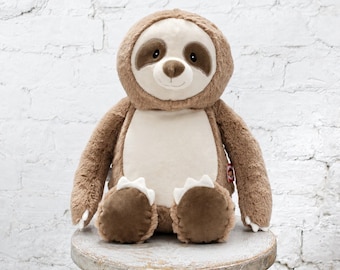 Personalized Baby Gift, "Baby Cubbies"  NEW Sloth, Birth announcement stuffed animal keepsake with machine embroidery