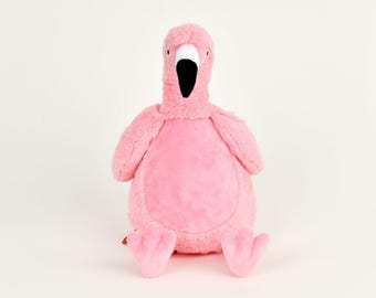 Personalized Baby Gift, "Baby Cubbies"  NEW STYLE Flamingo, Birth announcement stuffed animal keepsake with machine embroidery