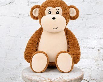 Personalized Baby Gift, "Baby Cubbies" New style Monkey, Birth announcement stuffed animal keepsake with machine embroidery